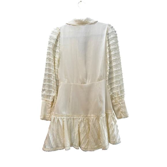 Alexis White Renita Sheer-Panel Long Sleeve Button Front Mini Dress Size Small - Picture 7 of 8
